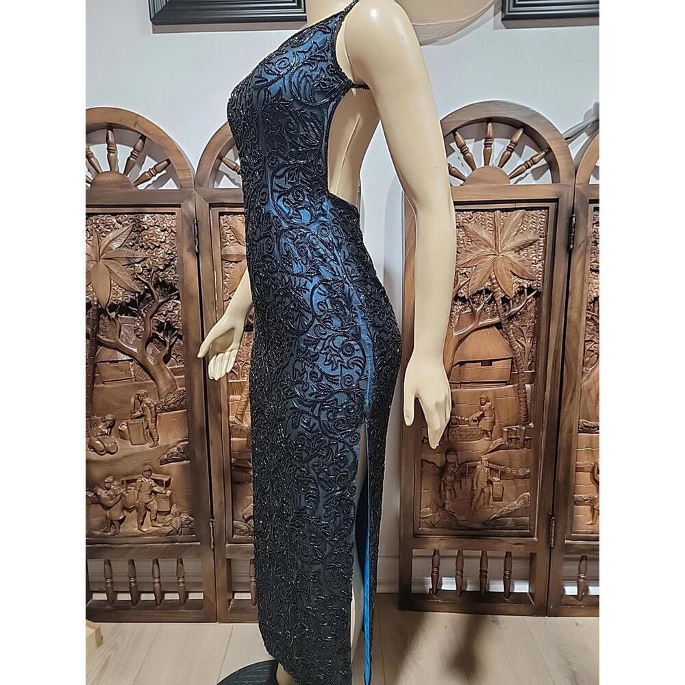 Cache Collection 100% Silk Size S Artsy Sophisticated Dress Backless Beaded #C3 - Picture 6 of 12